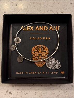 Alex and Ani Silver Sugar Skull Calavera Bangle Bracelet